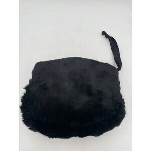 Vintage Faux Fur Black Clutch Muff Purse W/ Zipper & Satin Lining
